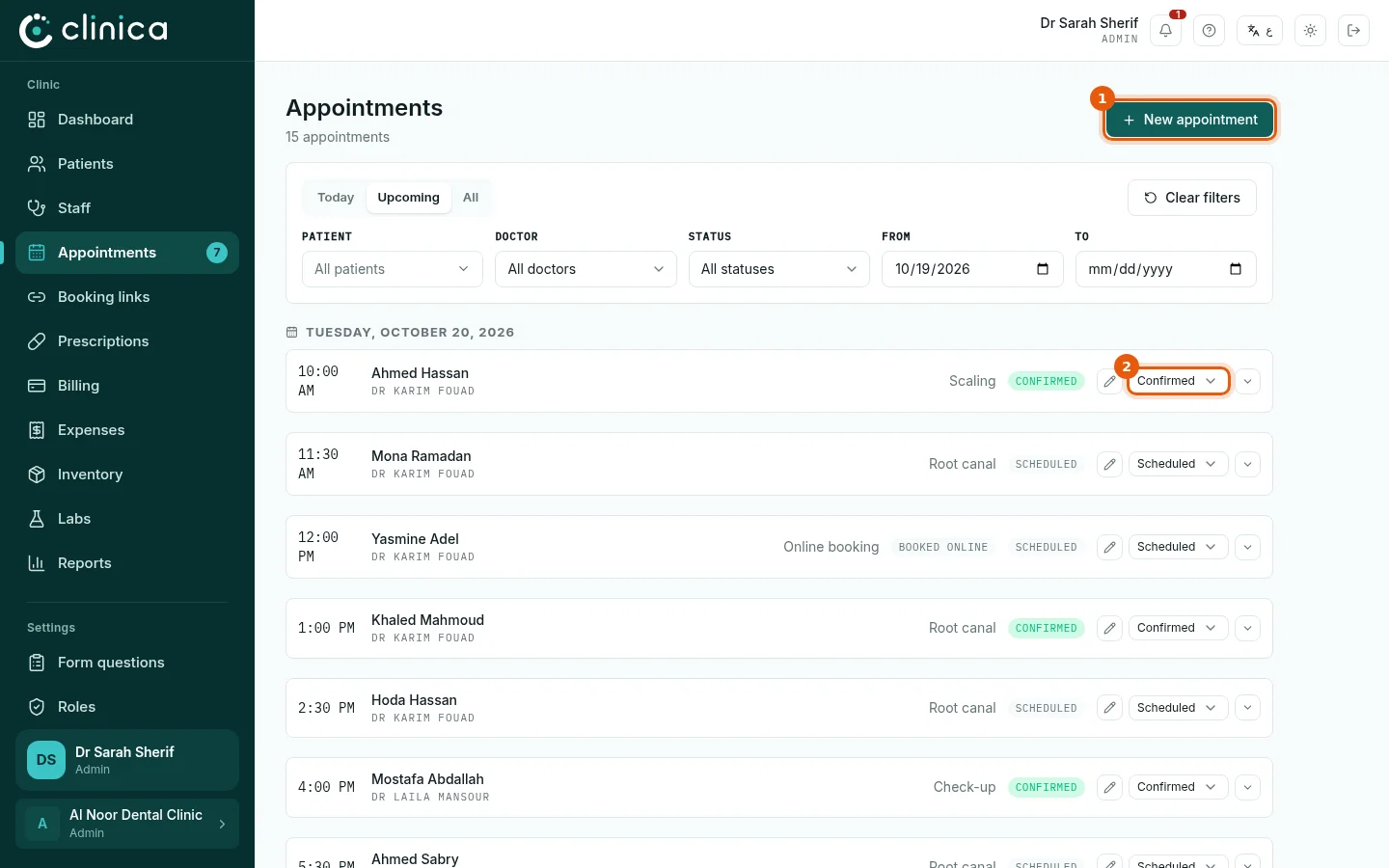 The appointments list
