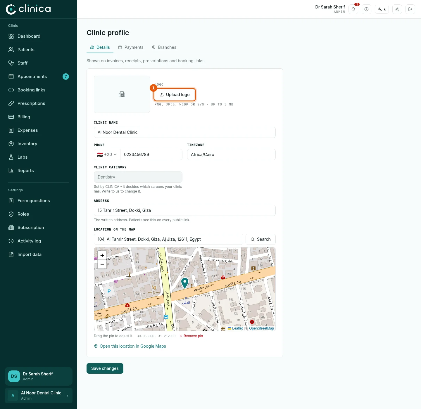 Open the clinic profile