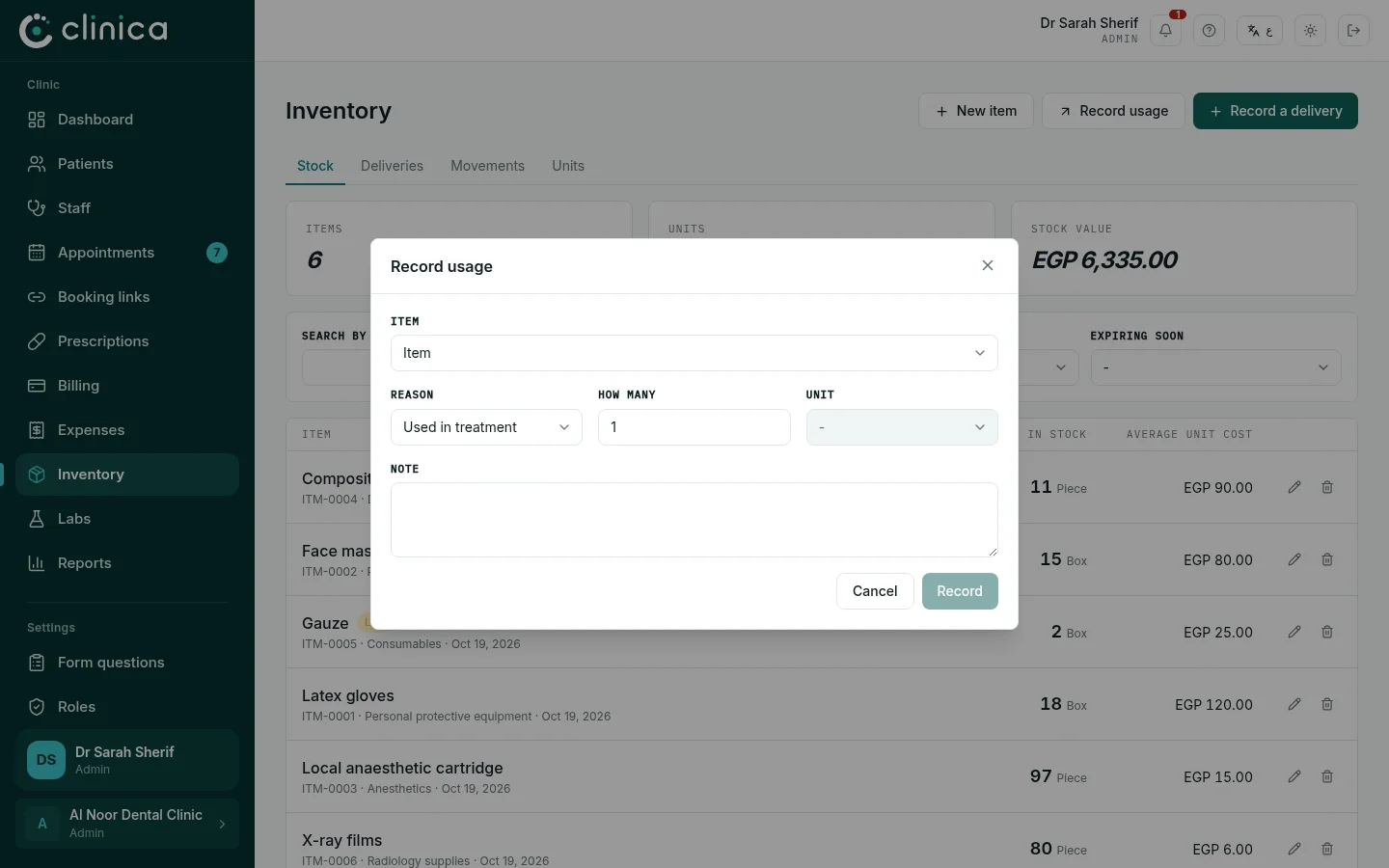 Take stock out from the inventory page