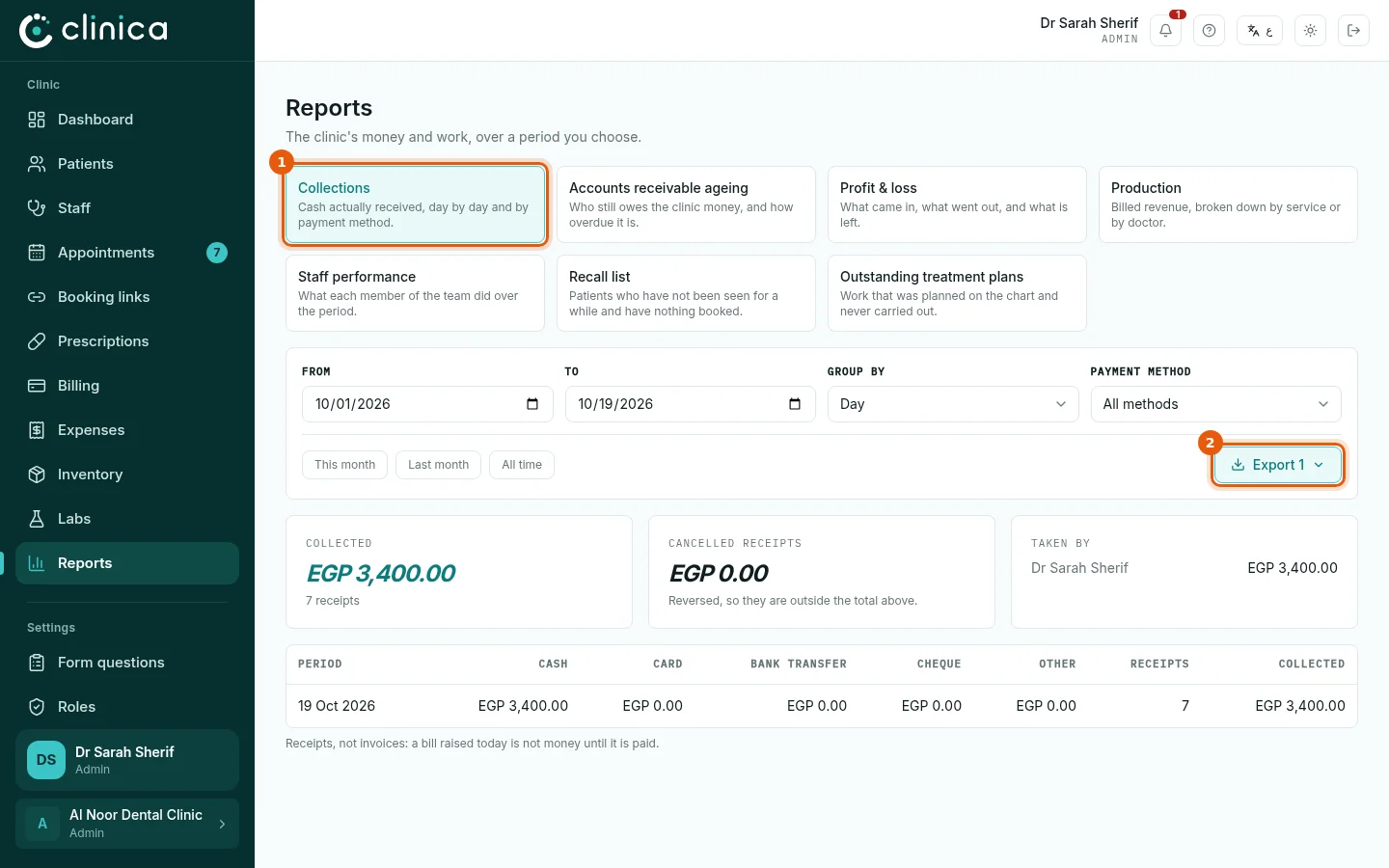 Choose a report and a period