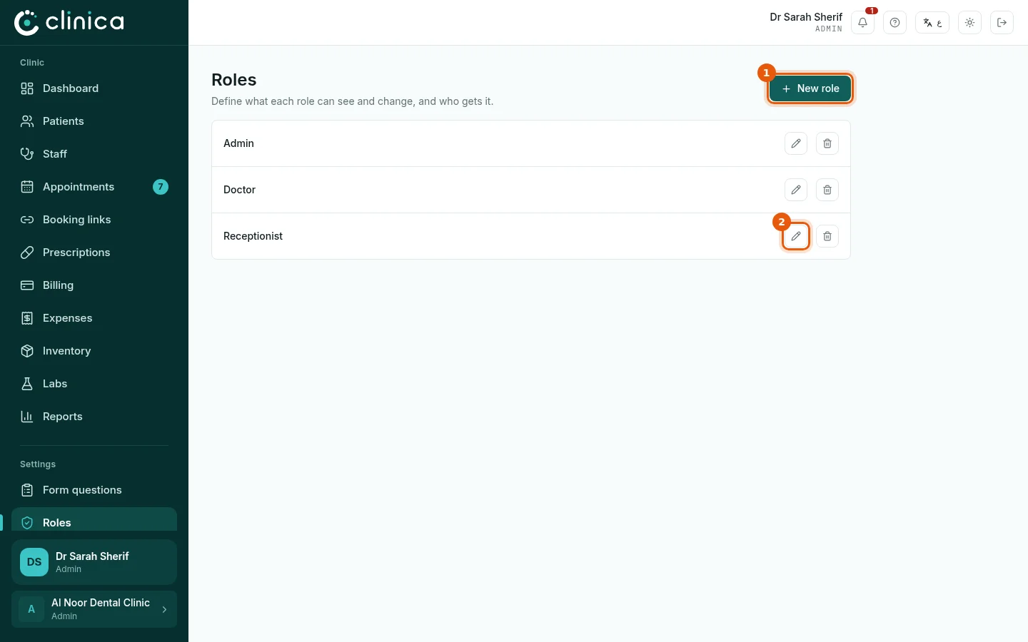 Roles and permissions