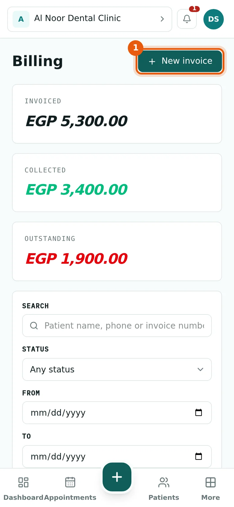 The billing page